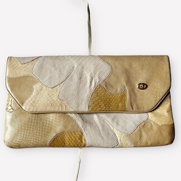 Carlo Fiori Italy Clutch Envelope Bag Genuine Snakeskin & Iguana Patchwork 13x7 - Picture 2 of 14
